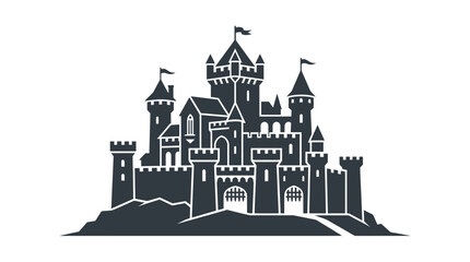 Majestic Castle Silhouette Vector Illustration - Fairytale Fortress on Hilltop © wati