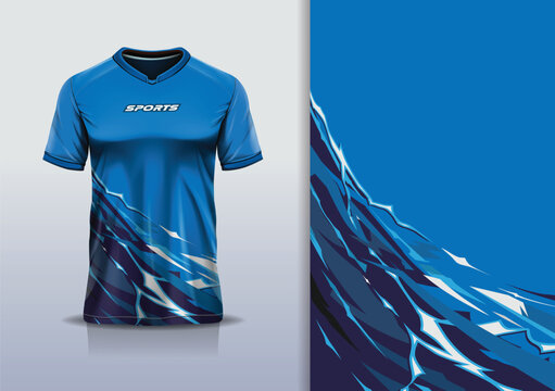 T-shirt mockup abstract texture grunge sport jersey design for football, soccer, racing, esports, running, white blue color