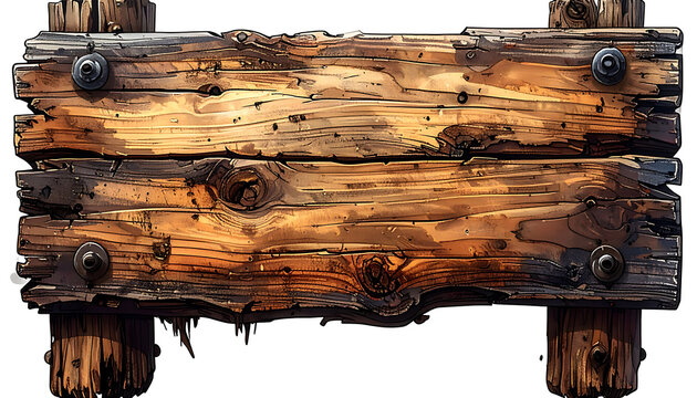 Rustic wooden sign with weathered planks and metal bolts, old-fashioned directional information board