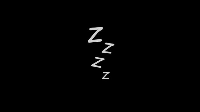 Zzz sleep animation with black background and alpha channel. 4k video.