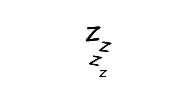 Black zzz sleep symbol animation on transparent background, doodle motion graphics, cartoon style, sleep concept, 4k video