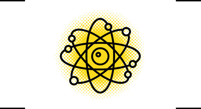 Atomic structure icon, atom model with orbiting electrons, science and research concept