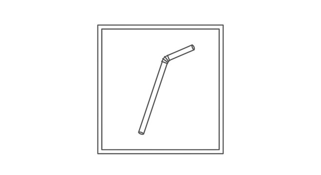 Black and white line drawing of a bendy drinking straw in a square frame