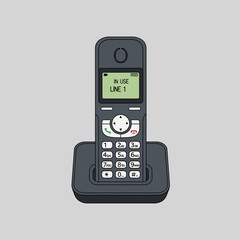 Obraz premium Cordless phone with base station, in use, line 1 displayed