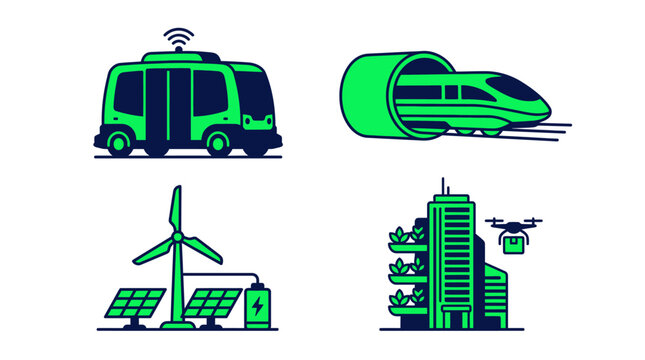 Green technology icons representing future smart city concepts