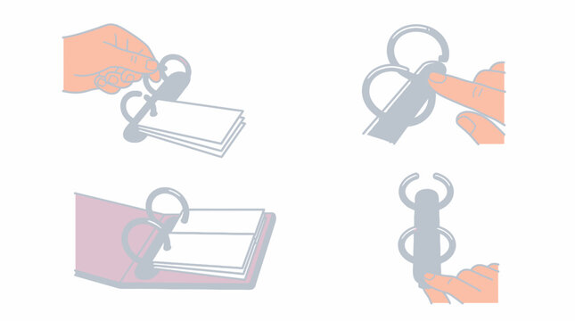 Illustration showing how to open and close binder rings