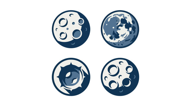 Four stylized moon icons with craters on a white background