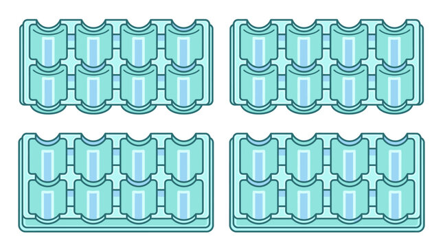An illustration of four empty light blue plastic trays