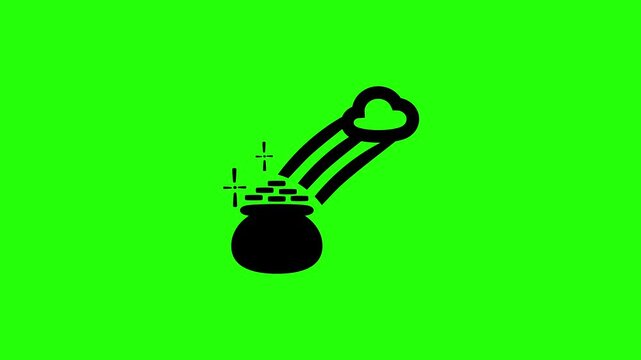 Beautiful 4K video asset of a mythical leprechaun pot of gold at the end of a rainbow with clouds silhouette bouncing. Premium luck fortune icon.