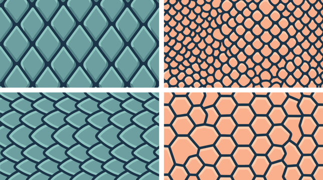 Four seamless reptile and dragon scale vector patterns