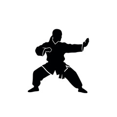 Obraz premium Martial arts master silhouette in a traditional kung fu stance isolated on white background