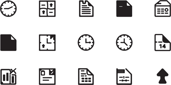 Collection of modern minimalist black icons on white background.