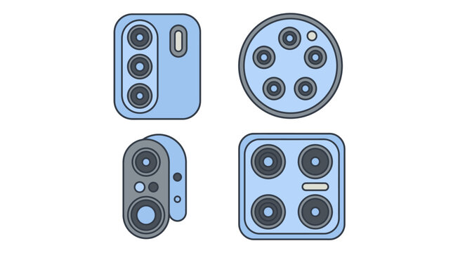 Flat vector icons of various smartphone camera modules