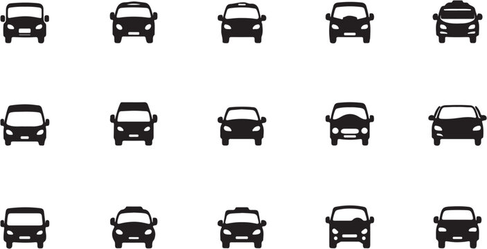 Black and white icons of various vehicles in a grid pattern.