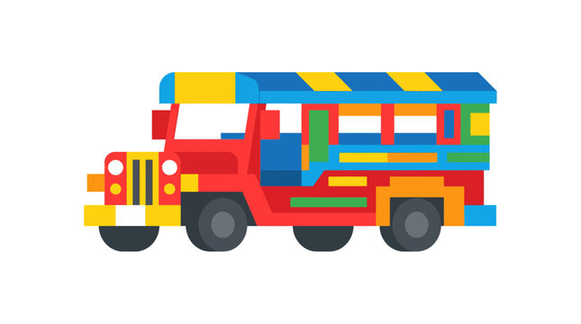 Colorful Jeepney Vehicle Illustration Flat Design.