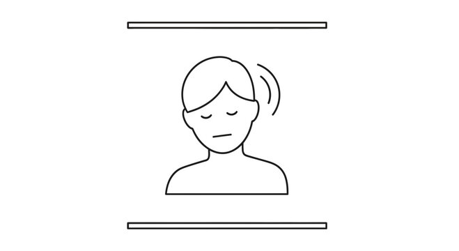 Person with closed eyes and wavy lines indicating sound or thought, isolated on white background