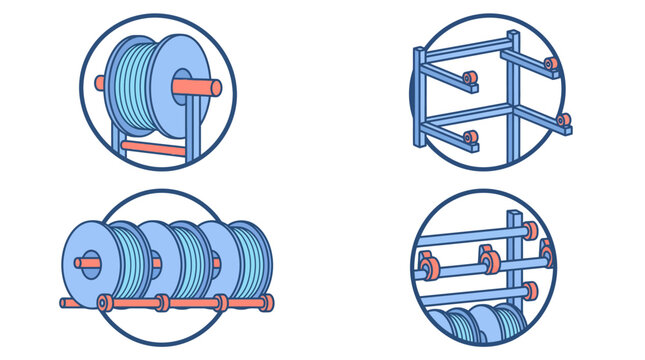 Vector icons showing industrial cable spool storage racks