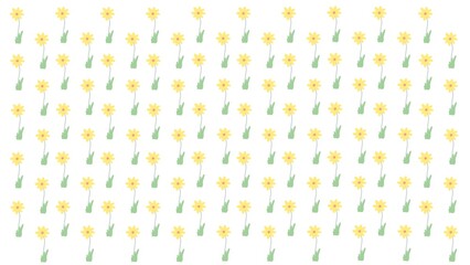 Fototapeta premium Minimalist floral pattern vector featuring dainty hand-drawn yellow blossoms with green stems. A cheerful, simple repeating background ideal for wrapping paper, scrapbooking, and web design.