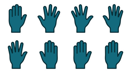 Fototapeta premium A set of blue hand icons showing different finger counts