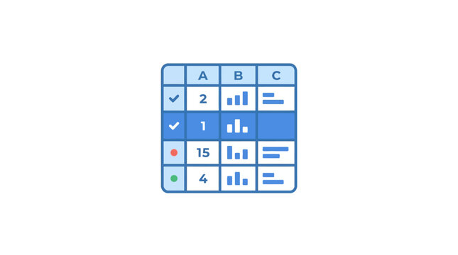 Business spreadsheet data table icon with charts and checkmarks.