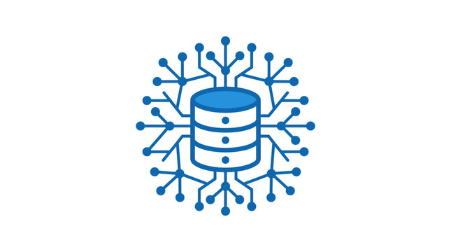 Centralized database network hub and data storage icon