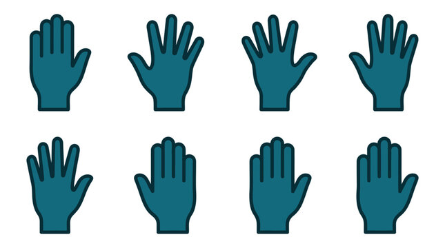 A set of blue hand icons showing different finger counts