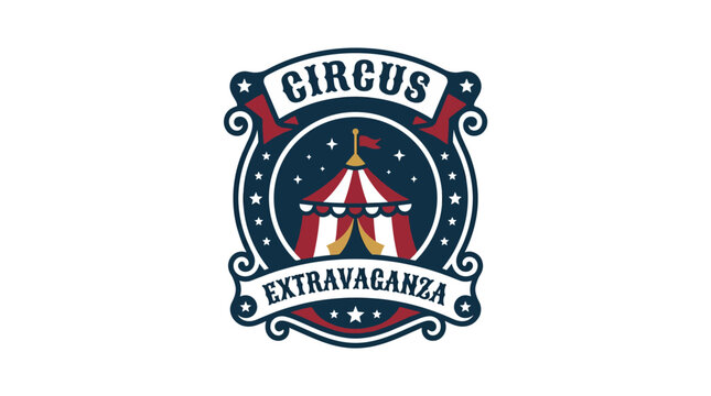 Circus extravaganza logo with big top tent emblem.