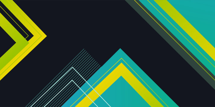 Abstract black background with green and yellow square line shapes. Vector abstract graphic design banner pattern presentation background wallpaper web template.