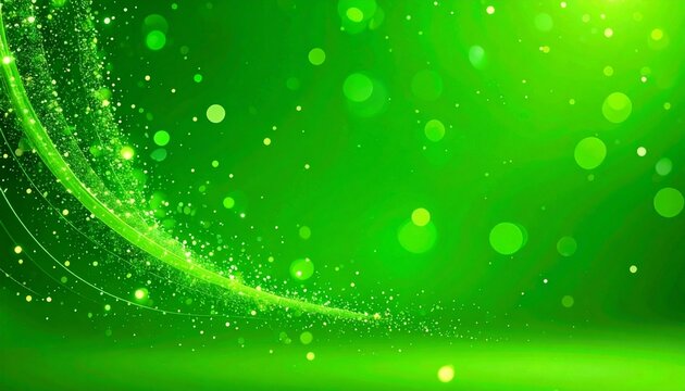 Vivid green background with a shimmering curve and bokeh