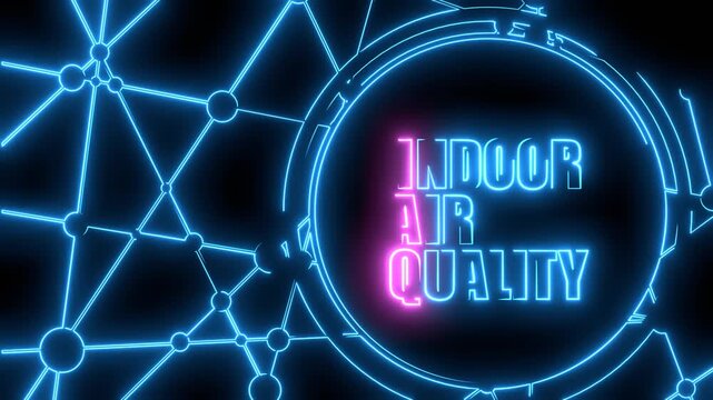 IAQ - Indoor Air Quality acronym. Technology and health care. Neon glowing.