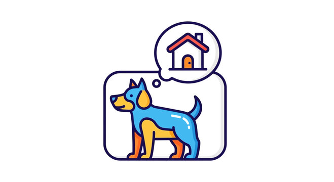 Dog Thinking About Home, Pet Loneliness, Animal Welfare, Cute Cartoon Illustration