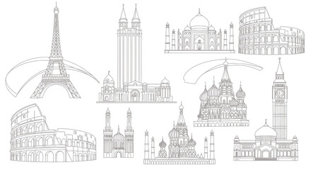 Obraz premium A Captivating Sketch Collage of Iconic World Landmarks and Historic Monuments.