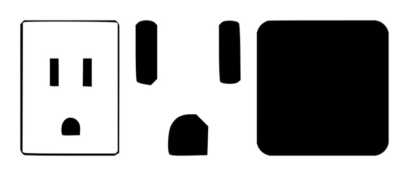 Electrical socket icon set with solid black shapes featuring power, electricity, outlet with plug and connector parts