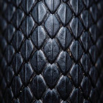 Macro close-up of dark cobra snake scales. 
