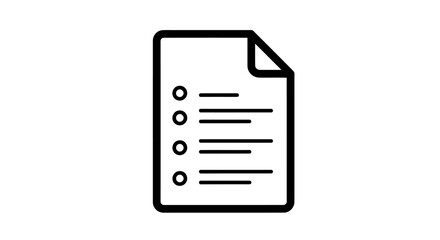 Fototapeta premium Minimalist checklist document icon featuring bullet points for a clean graphic resource illustration.