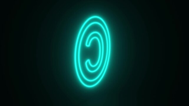 Cyan Copyright Sign Glowing and Rotating on Black Background
