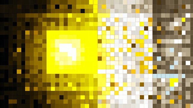 Abstract Yellow and Brown Pixel Mosaic Background, Glowing Digital Squares Pattern Texture for Retro Gaming and Tech Concepts