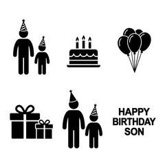 Fototapeta premium Happy Birthday Son Celebration Icons Set