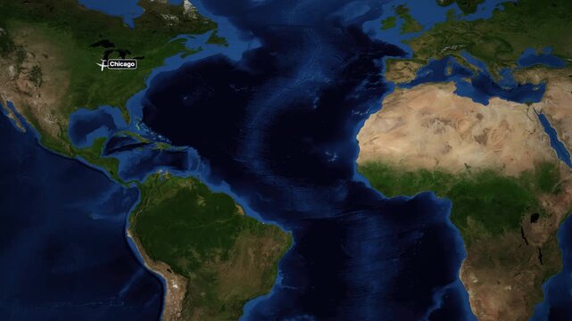 Animated Flight Route Map Showing Airplane Traveling from Chicago to Lima
