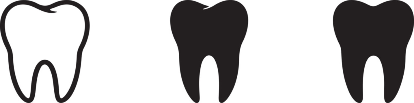 Tooth icon vector silhouette design, dental care symbol, clean black tooth graphic.