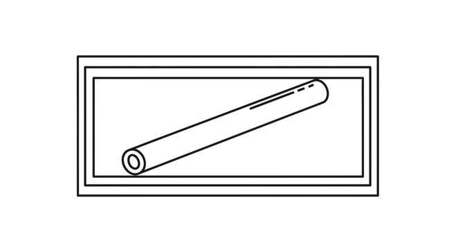 Clean Line Drawing of a Hollow Tube or Pipe in a Rectangular Frame