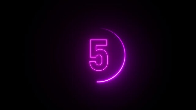 Glowing neon Circle countdown timer animation from 10 to 0 second animation on black background with alpha channel,