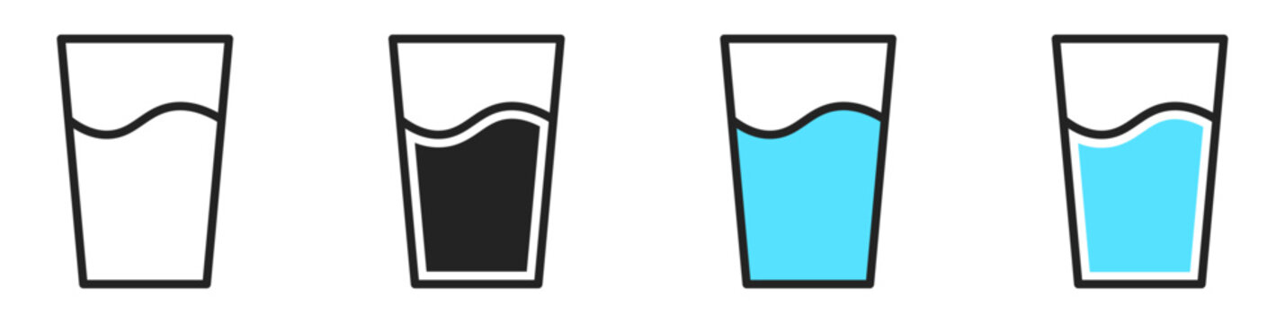 glass of water icon set. glass of water icon set showing liquid levels for hydration tracking and beverage concepts