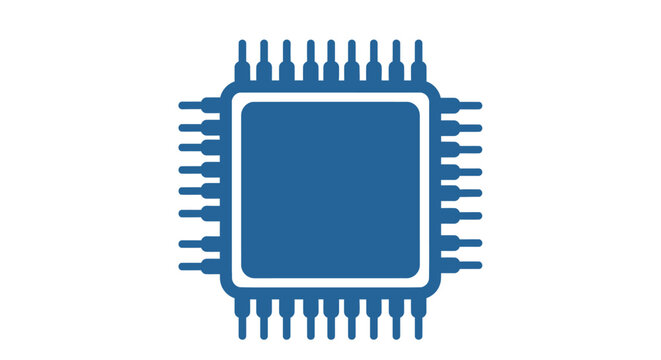 A blue computer processor icon isolated on a plain white background