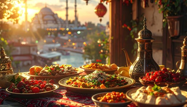 Traditional Foods of Turkish People Ramadan Feast Celebrations, Eid al-Fitr Concept &Uuml;sk&uuml;dar Istanbul, Turkiye (Turkey)