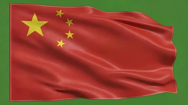 Ultra Realistic China National Flag Waving Gently on Green Screen Background With Smooth Fabric Motion and Seamless Loop Animation