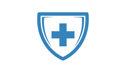 Obraz premium A blue shield icon featuring a medical cross symbol on a white background