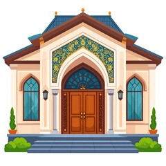 Fototapeta premium Colorful stained glass window in ornate church facade.