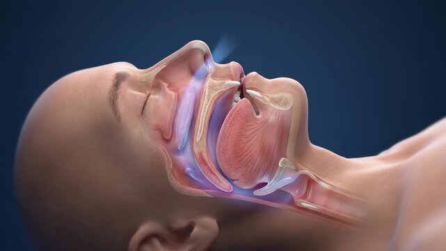 3D animation of sleep apnea syndrome, medical education concept, 4K video