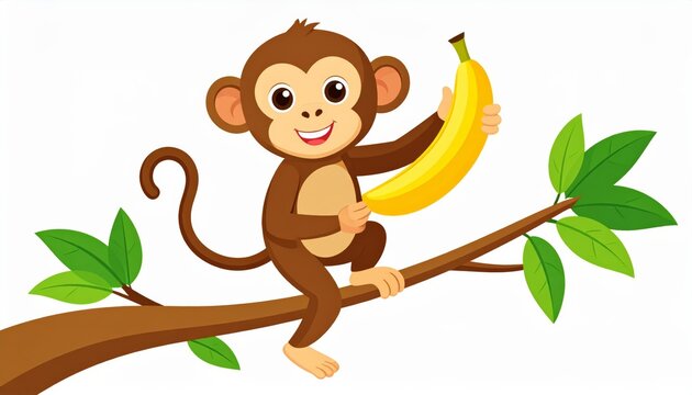 A cartoon monkey holding a banana.